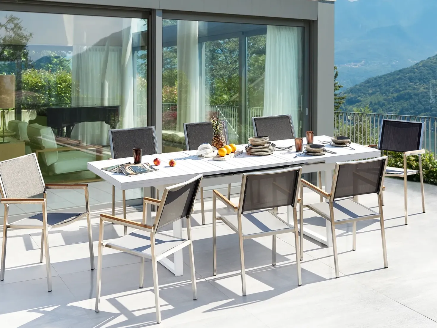 Set da pranzo da giardino 8 posti VALCANETTO/GROSSETO Metallo Grigio/Bianco
