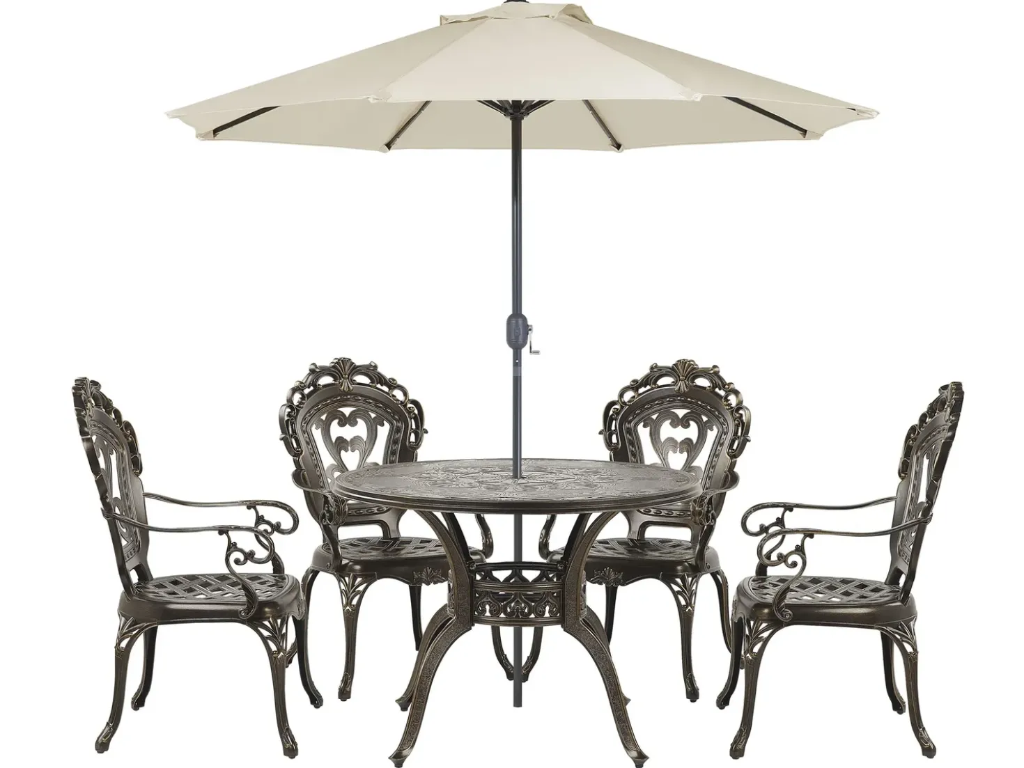 Set da pranzo da giardino 4 posti SAPRI con Ombrellone (16 opzioni) Metallo Marrone scuro
