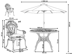 Set da pranzo da giardino 4 posti SAPRI con Ombrellone (16 opzioni) Metallo Marrone scuro