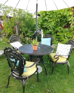 Set da pranzo da giardino 4 posti SAPRI con Ombrellone (16 opzioni) Metallo Marrone scuro