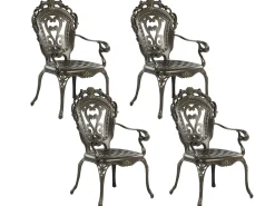 Set da pranzo da giardino 4 posti SAPRI con Ombrellone (16 opzioni) Metallo Marrone scuro
