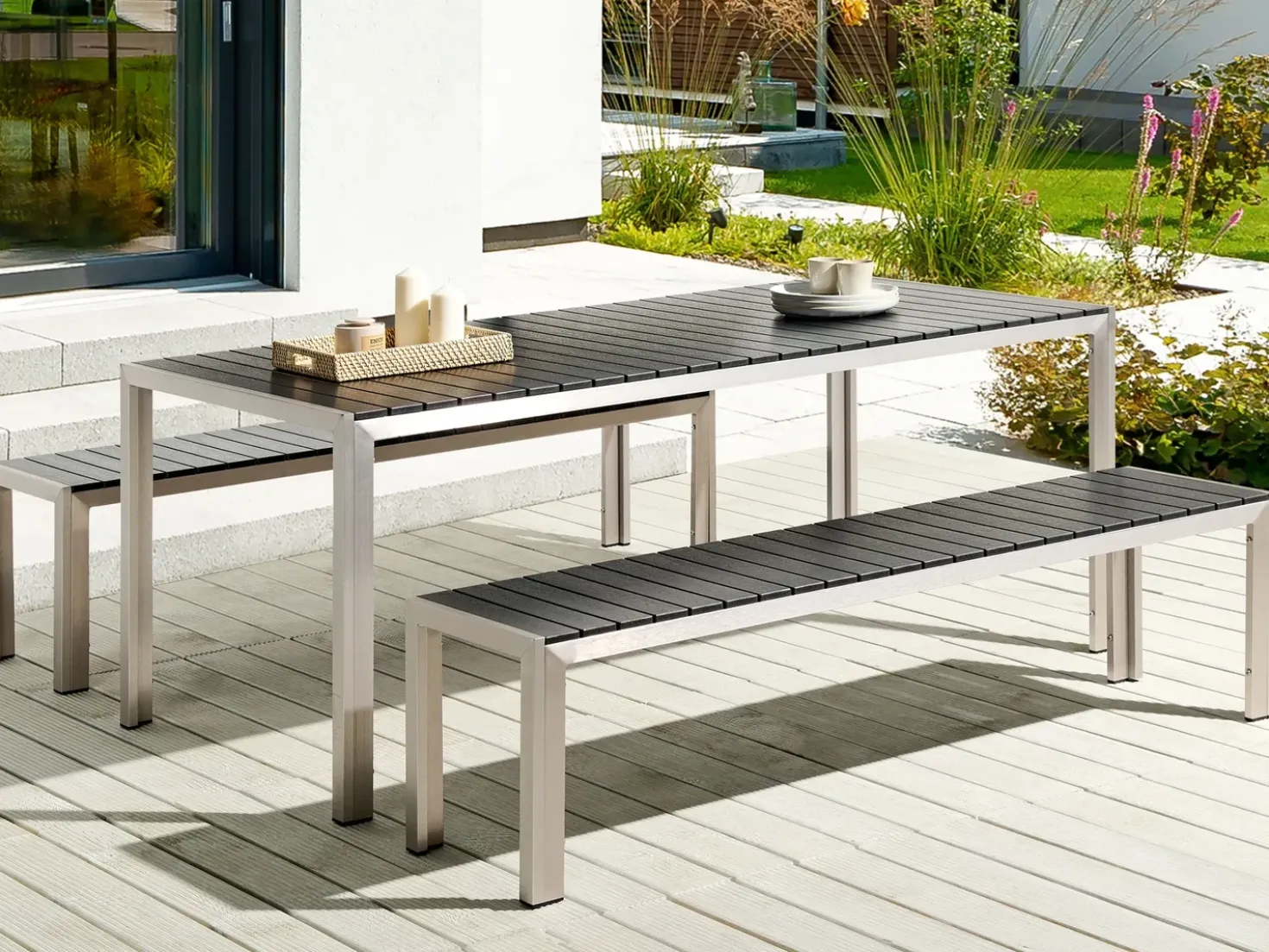 Set da pranzo da giardino con panche 6 posti NARDO Nero/Argento