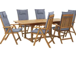 Set da pranzo da giardino 6 posti JAVA con cuscini Legno d'acacia Blu