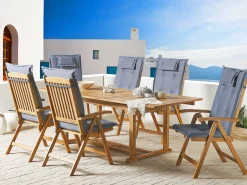 Set da pranzo da giardino 6 posti JAVA con cuscini Legno d'acacia Blu
