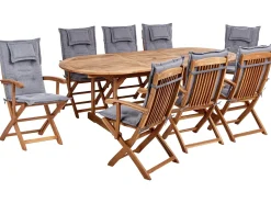 Set da pranzo da giardino 8 posti MAUI II con cuscini Legno d'acacia Grigio