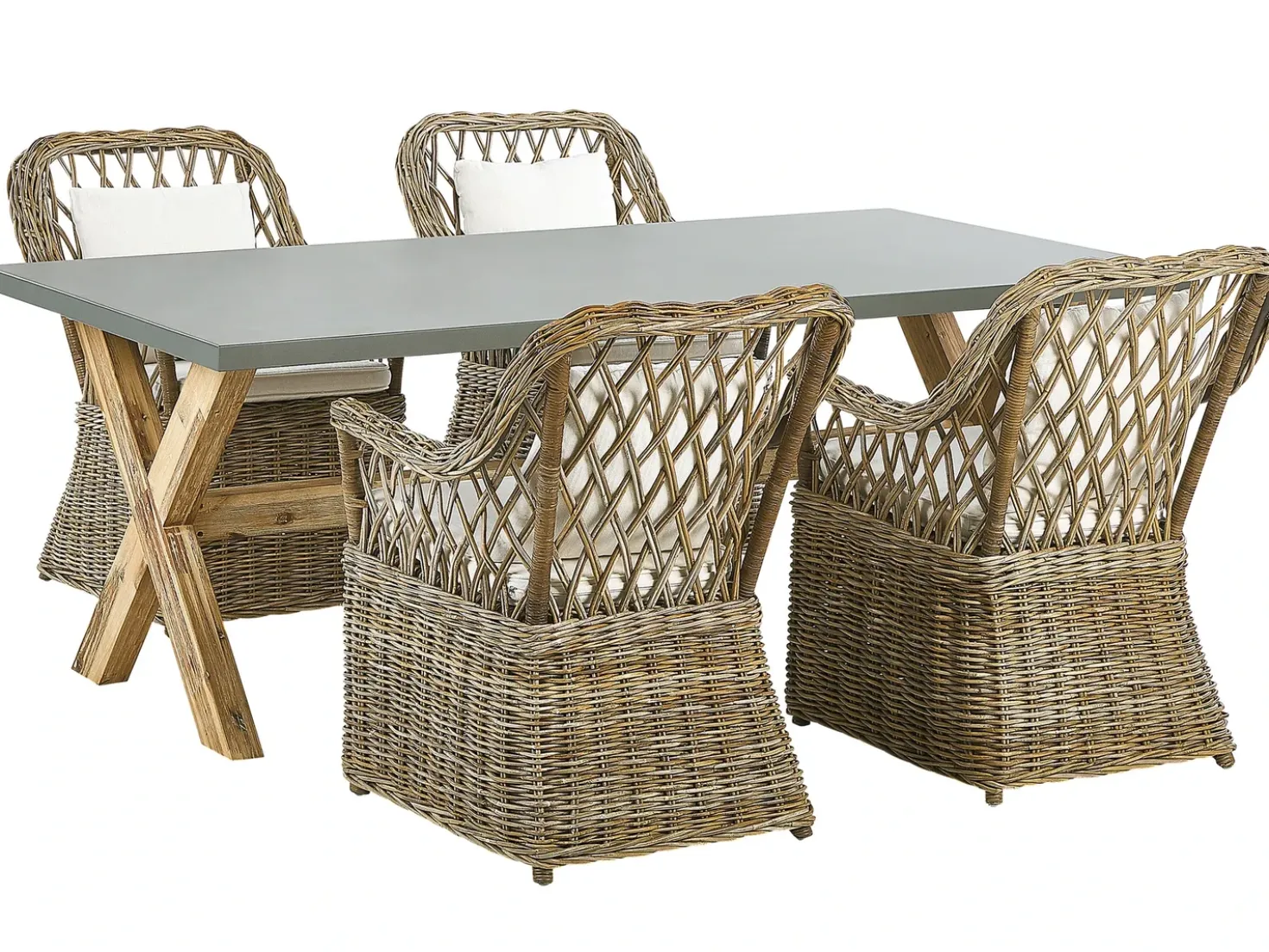 Set da pranzo da giardino 4 posti MAROS/OLBIA con cuscini Cemento Marrone chiaro