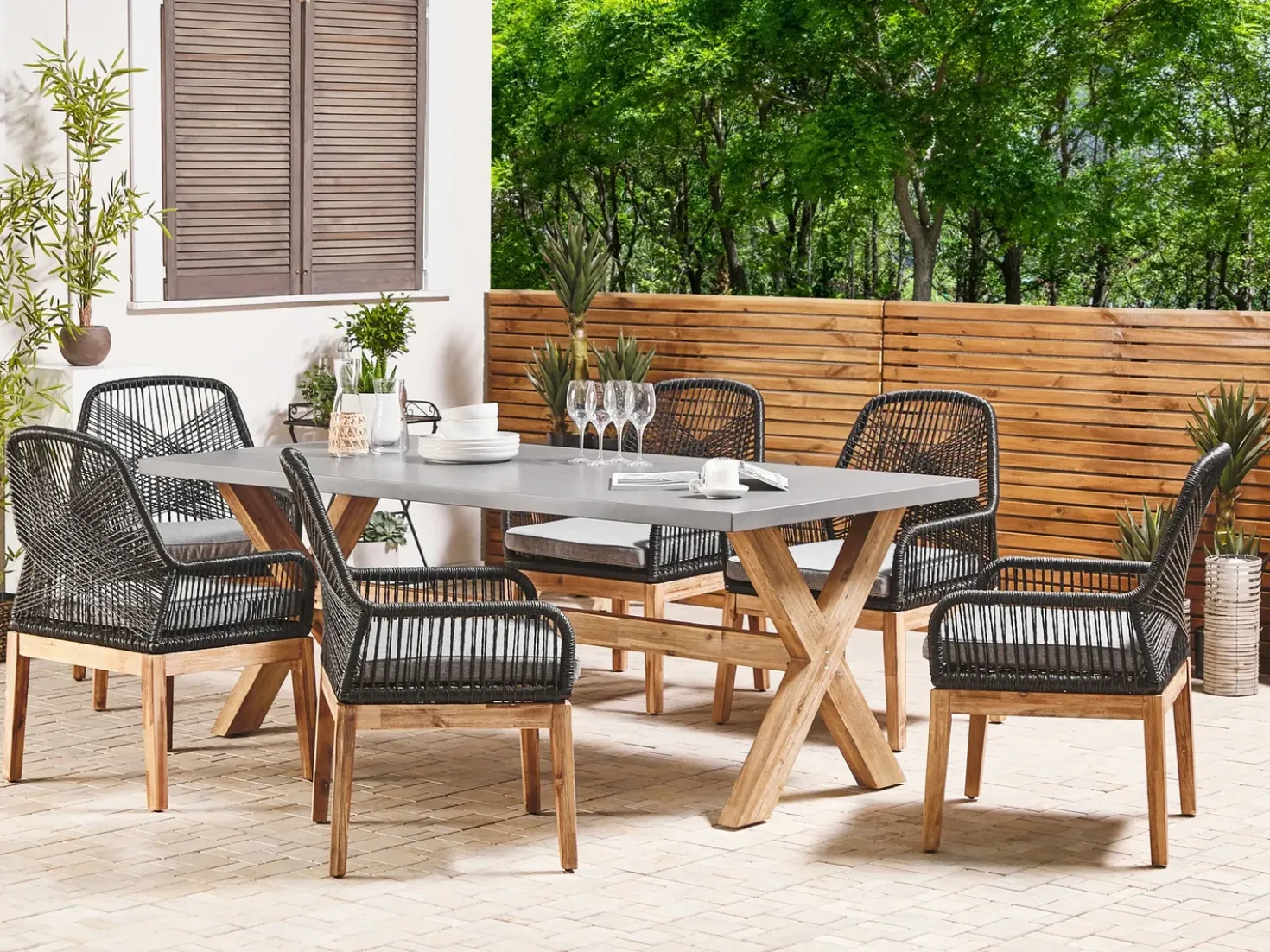 Set da pranzo da giardino 6 posti OLBIA con cuscini Nero