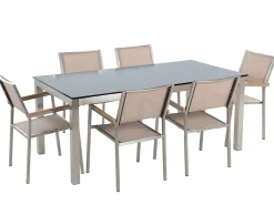 Set da pranzo da giardino 6 posti GROSSETO Vetro temperato Nero/Beige
