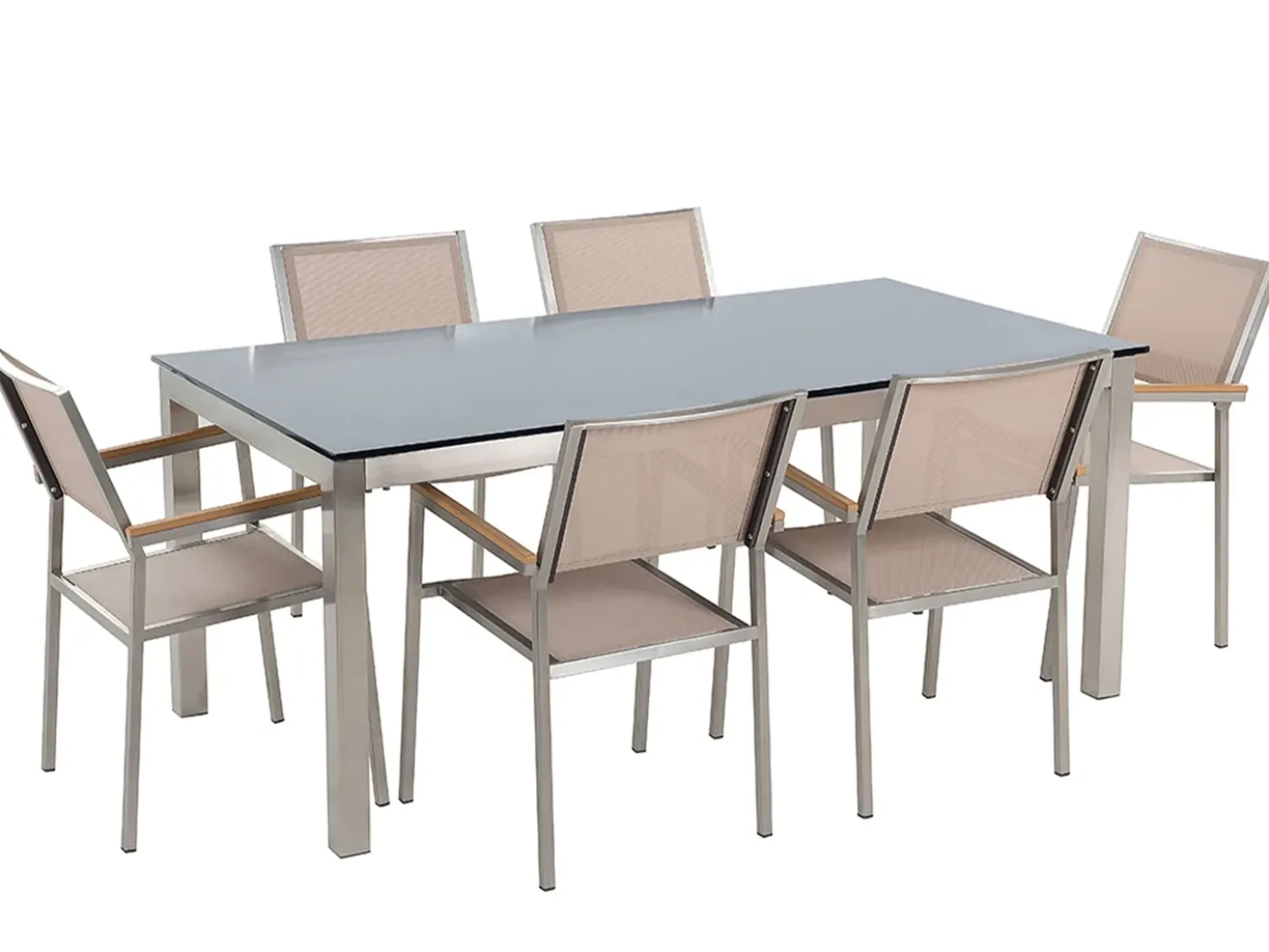 Set da pranzo da giardino 6 posti GROSSETO Vetro temperato Nero/Beige