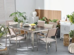 Set da pranzo da giardino 6 posti GROSSETO Vetro temperato Nero/Beige