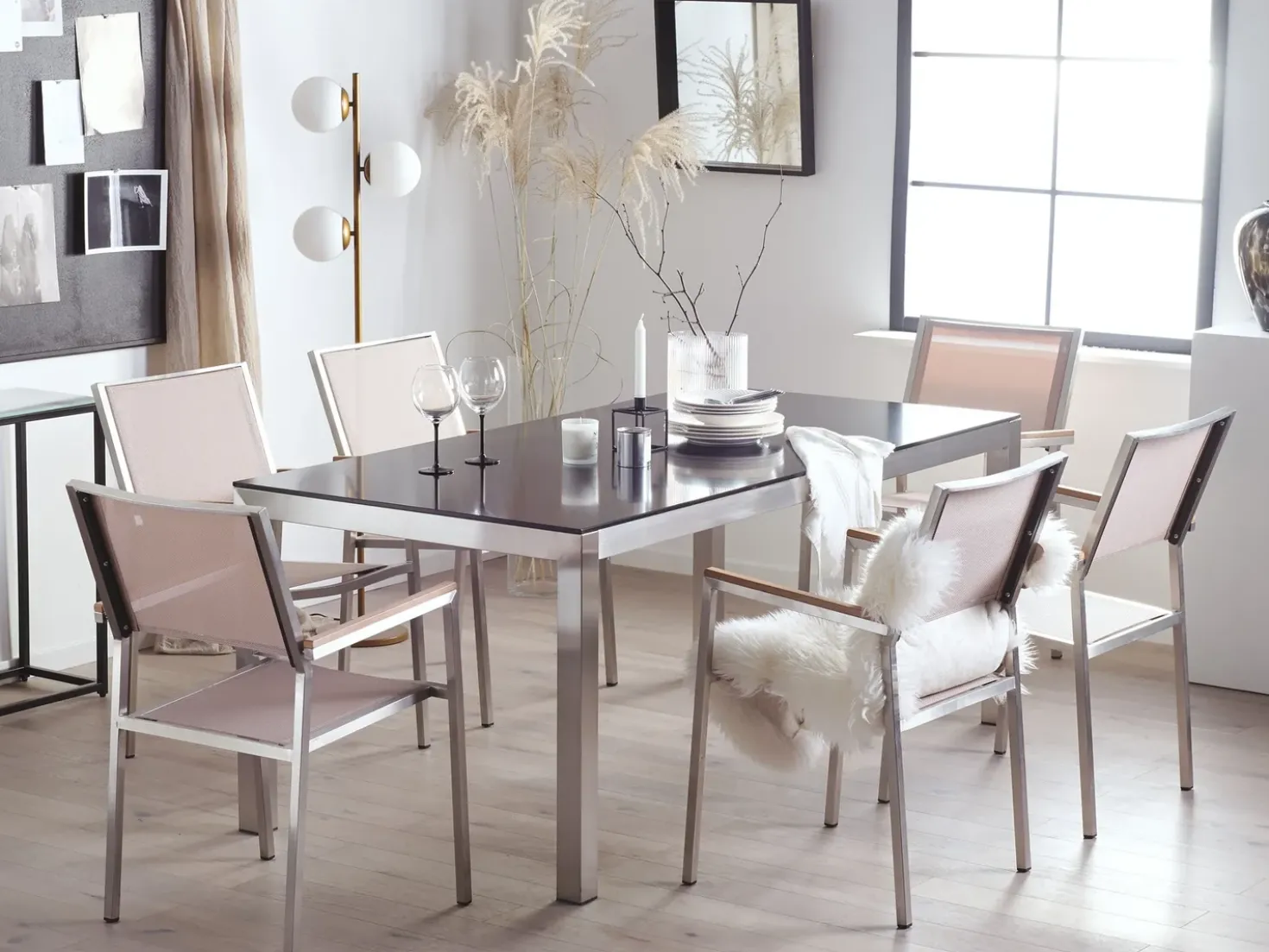 Set da pranzo da giardino 6 posti GROSSETO Vetro temperato Nero/Beige