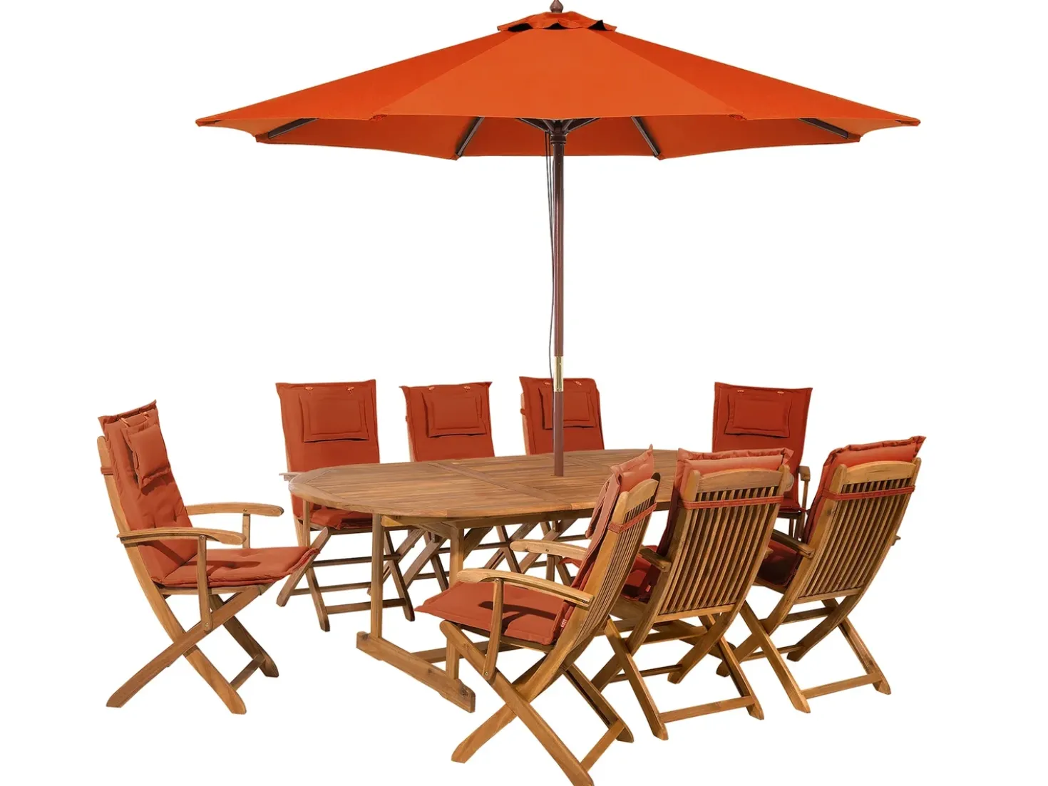 Set da pranzo da giardino 8 posti MAUI con Ombrellone Legno d'acacia Rosso scuro