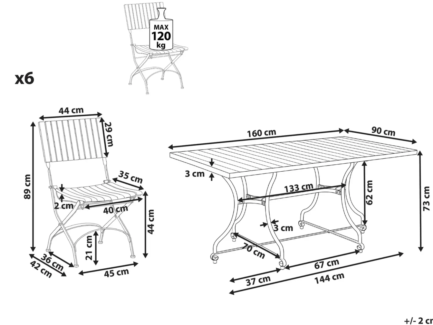 Set da pranzo da giardino 6 posti LASCARI Pieghevole Legno d'acacia Marrone chiaro