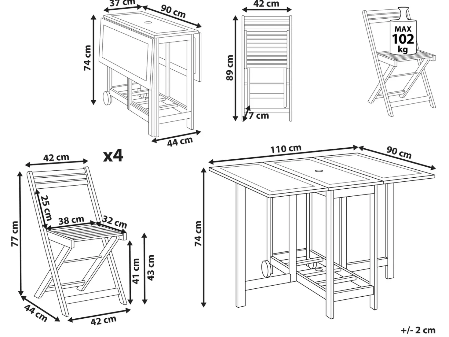 Set da pranzo da giardino 4 posti FRASSINE Legno d'acacia Marrone