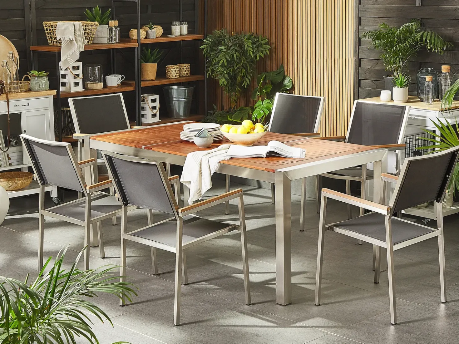 Set da pranzo da giardino 6 posti GROSSETO Legno d'eucalipto Marrone/Grigio