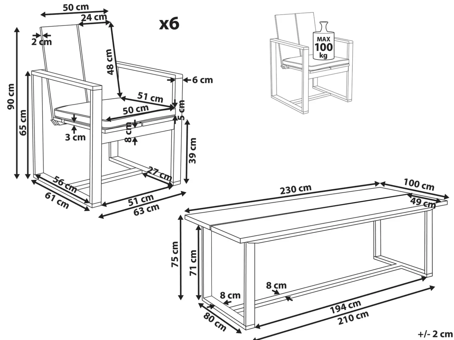 Set da pranzo da giardino 6 posti AZZANELLO Legno d'acacia Bianco sporco