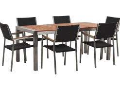 Set da pranzo da giardino 6 posti GROSSETO Legno d'eucalipto Marrone/Nero