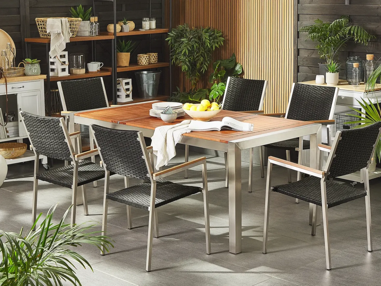 Set da pranzo da giardino 6 posti GROSSETO Legno d'eucalipto Marrone/Nero