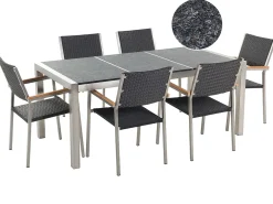 Set da pranzo da giardino 6 posti GROSSETO Piastra tripla Basalto fiammato Nero