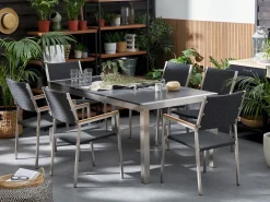 Set da pranzo da giardino 6 posti GROSSETO Piastra tripla Basalto fiammato Nero