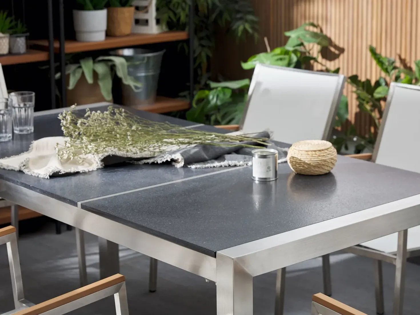 Set da pranzo da giardino 6 posti GROSSETO Piastra tripla Basalto fiammato Nero