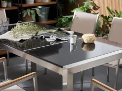 Set da pranzo da giardino 6 posti GROSSETO Piastra tripla Granito Lucido Nero