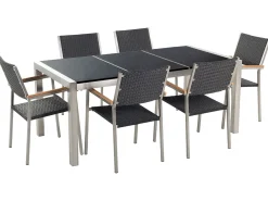 Set da pranzo da giardino 6 posti GROSSETO Piastra tripla Granito Lucido Nero
