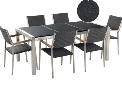 Set da pranzo da giardino 6 posti GROSSETO Piastra tripla Granito Lucido Nero