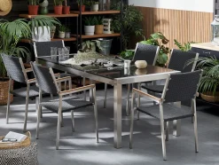 Set da pranzo da giardino 6 posti GROSSETO Piastra tripla Granito Lucido Nero