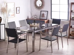 Set da pranzo da giardino 6 posti GROSSETO Piastra tripla Granito Lucido Nero