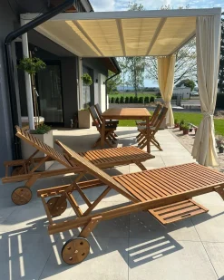 Set da pranzo da giardino con lettini 8 posti CESANA Legno d'acacia Marrone chiaro