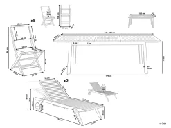 Set da pranzo da giardino con lettini 8 posti CESANA Legno d'acacia Marrone chiaro