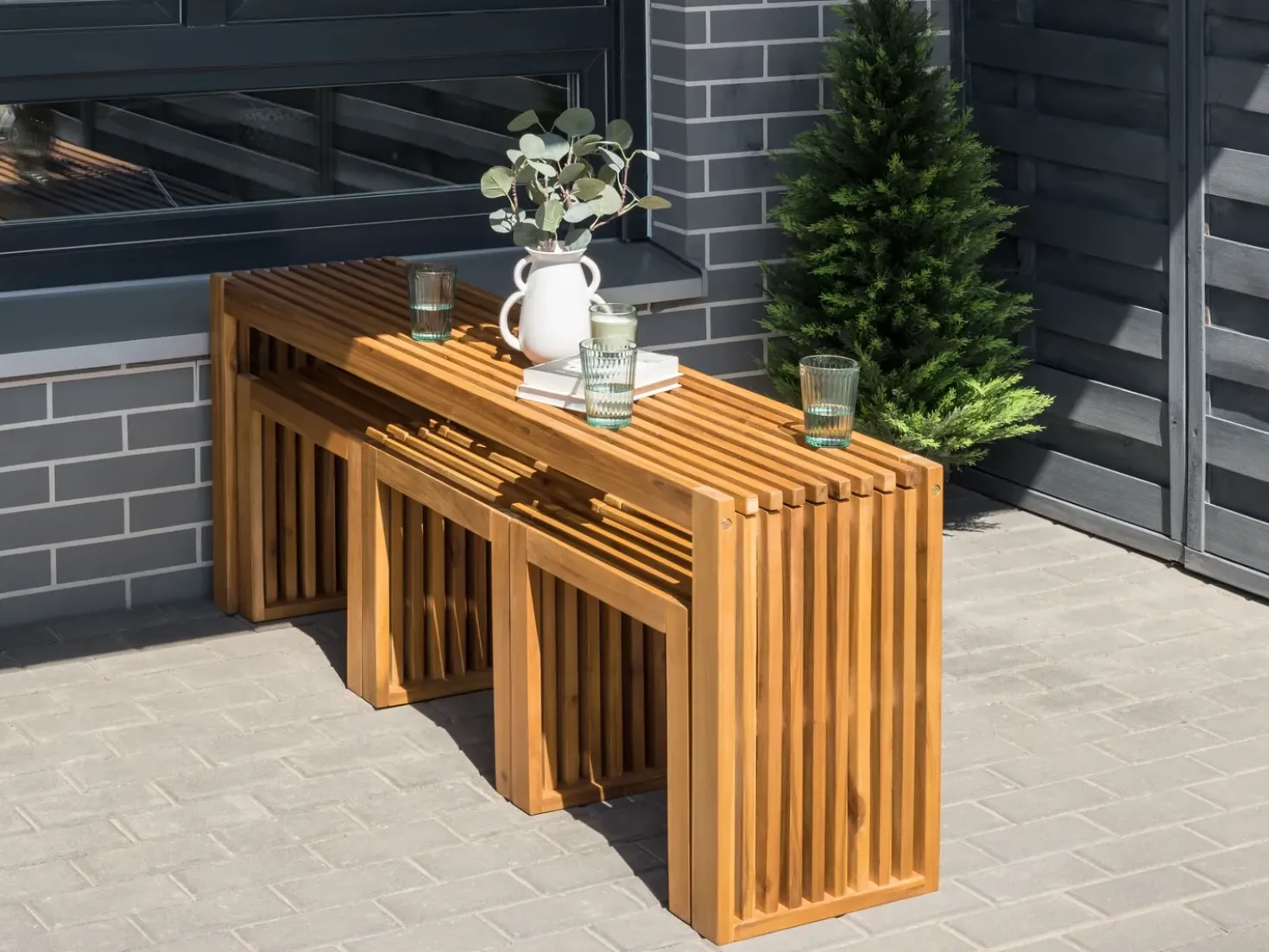 Set da pranzo da giardino con sgabelli 3 posti BELLANO Legno d'acacia Marrone