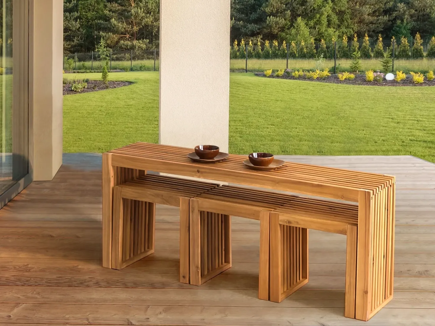 Set da pranzo da giardino con sgabelli 3 posti BELLANO Legno d'acacia Marrone