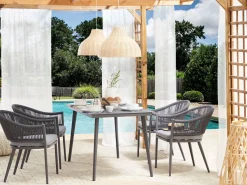 Set da pranzo da giardino 4 posti MILETO con cuscini Metallo Grigio