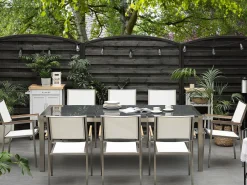 Set da pranzo da giardino 8 posti GROSSETO Piastra tripla Granito Lucido Grigio/Bianco