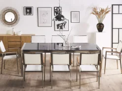 Set da pranzo da giardino 8 posti GROSSETO Piastra tripla Granito Lucido Grigio/Bianco