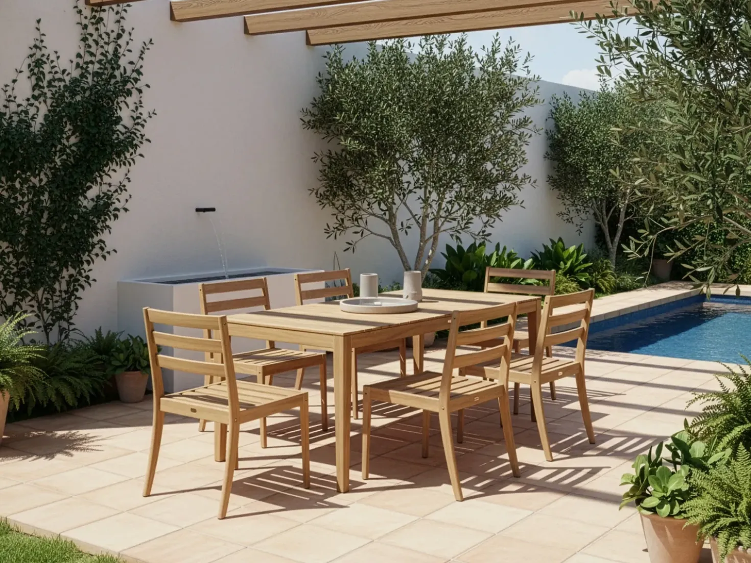 Set da pranzo da giardino 6 posti CHIOGGIA Legno di acacia certificato Marrone chiaro