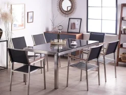 Set da pranzo da giardino 6 posti GROSSETO Piastra tripla Granito Lucido Nero