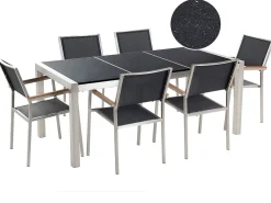 Set da pranzo da giardino 6 posti GROSSETO Piastra tripla Granito Lucido Nero