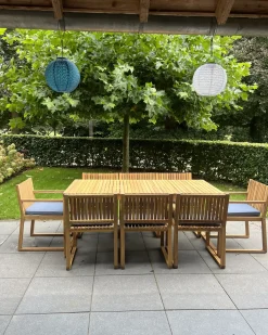 Set da pranzo da giardino 8 posti SASSARI II con cuscini Legno di acacia certificato Blu