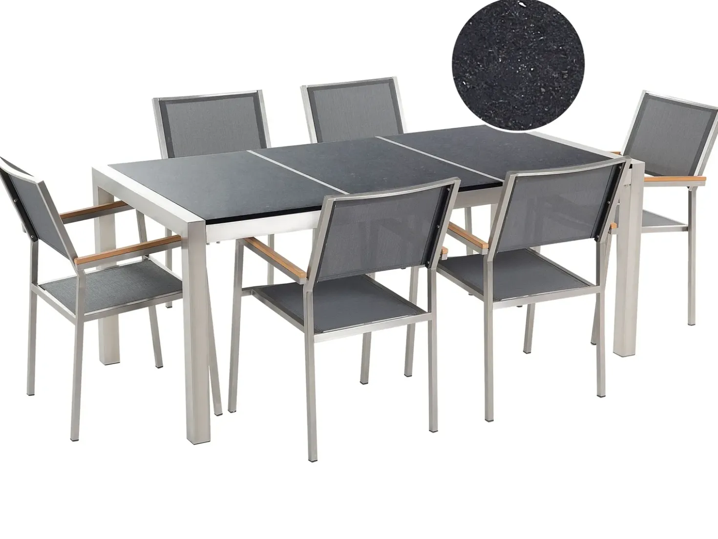 Set da pranzo da giardino 6 posti GROSSETO Piastra tripla Granito Lucido Grigio/Nero