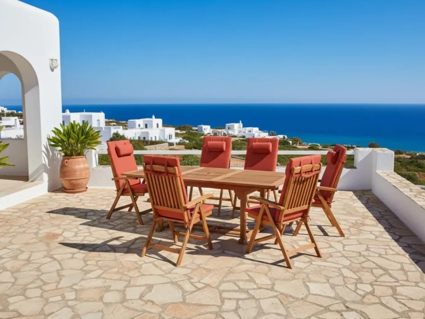 Set da pranzo da giardino 6 posti JAVA PREMIUM Legno d'acacia Rosso