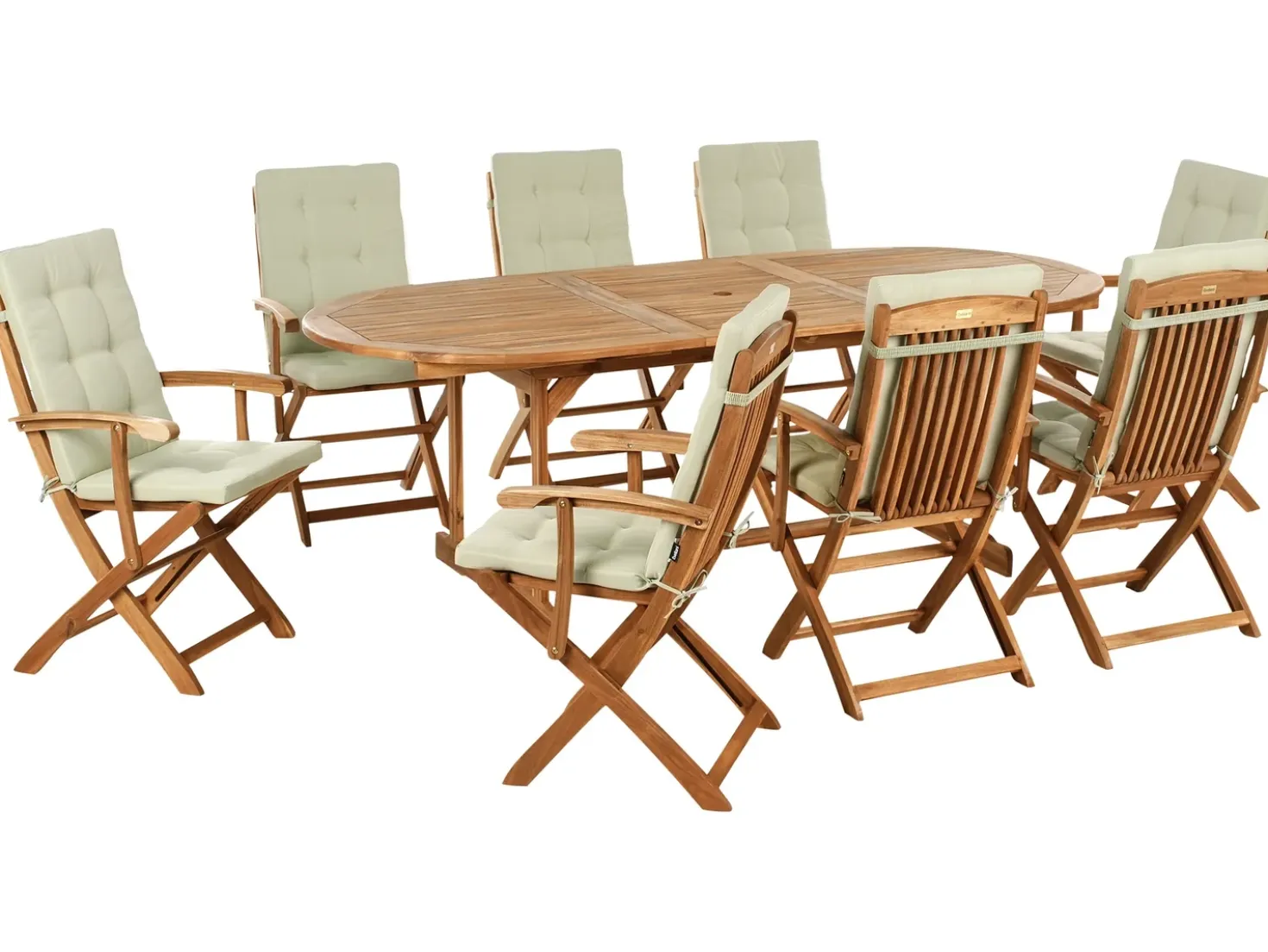Set da pranzo da giardino 8 posti MAUI PREMIUM Legno d'acacia Verde chiaro