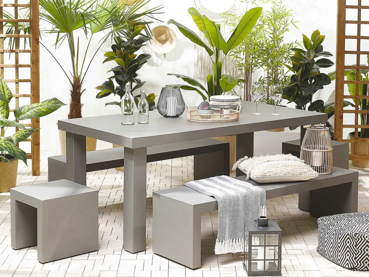Set da pranzo da giardino con panche e sgabelli 6 posti TARANTO Cemento Grigio