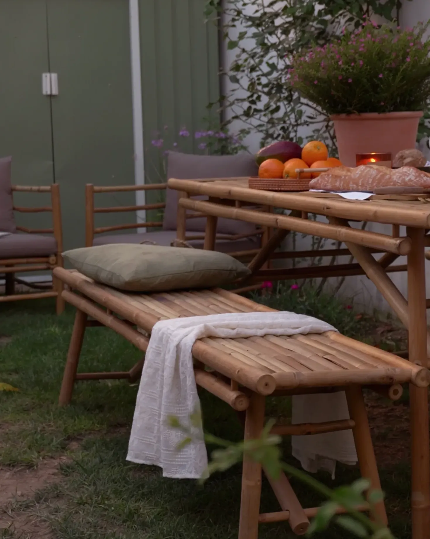 Set da pranzo da giardino 4 posti TINDARI Bambù Marrone chiaro