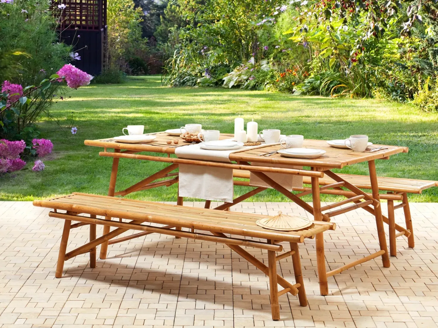 Set da pranzo da giardino 4 posti TINDARI Bambù Marrone chiaro