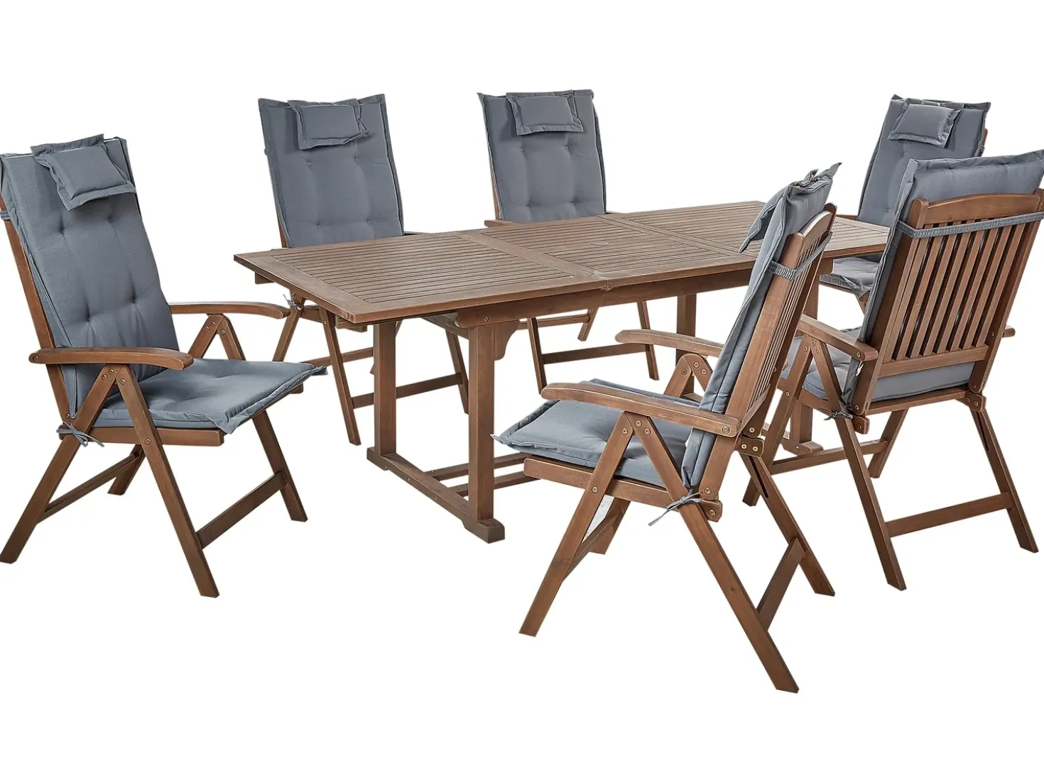 Set da pranzo da giardino 6 posti AMANTEA con cuscini Legno d'acacia Grigio