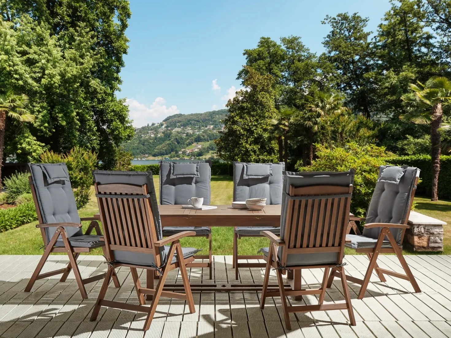 Set da pranzo da giardino 6 posti AMANTEA con cuscini Legno d'acacia Grigio