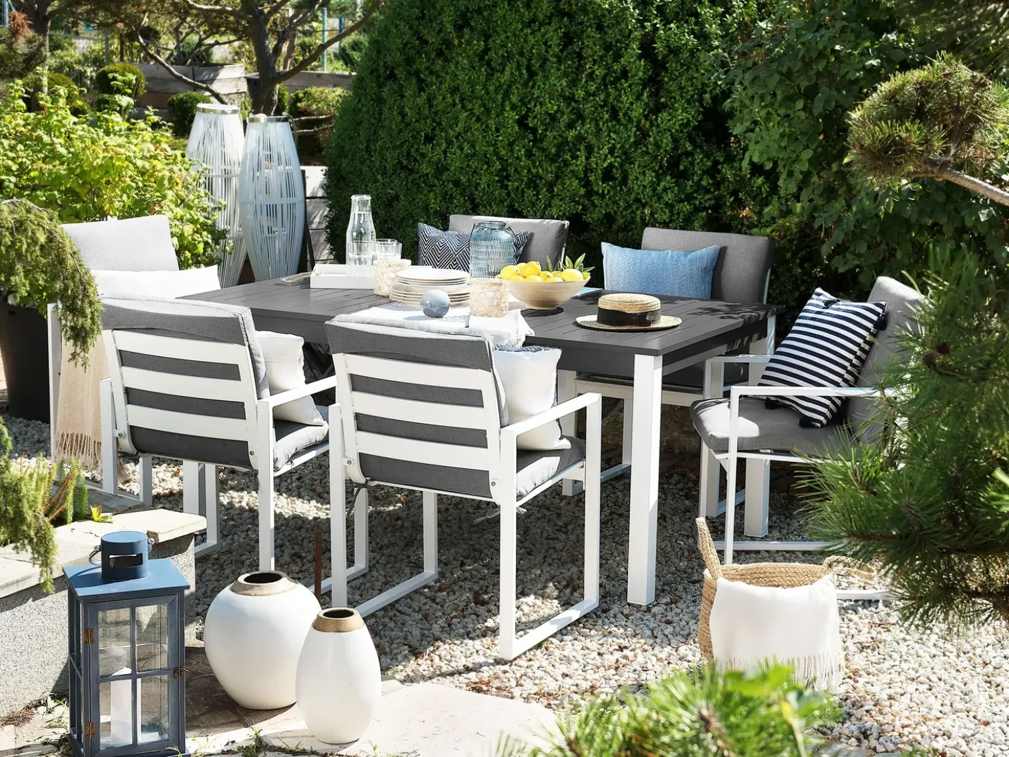 Set da pranzo da giardino 6 posti PANCOLE con cuscini Metallo Grigio